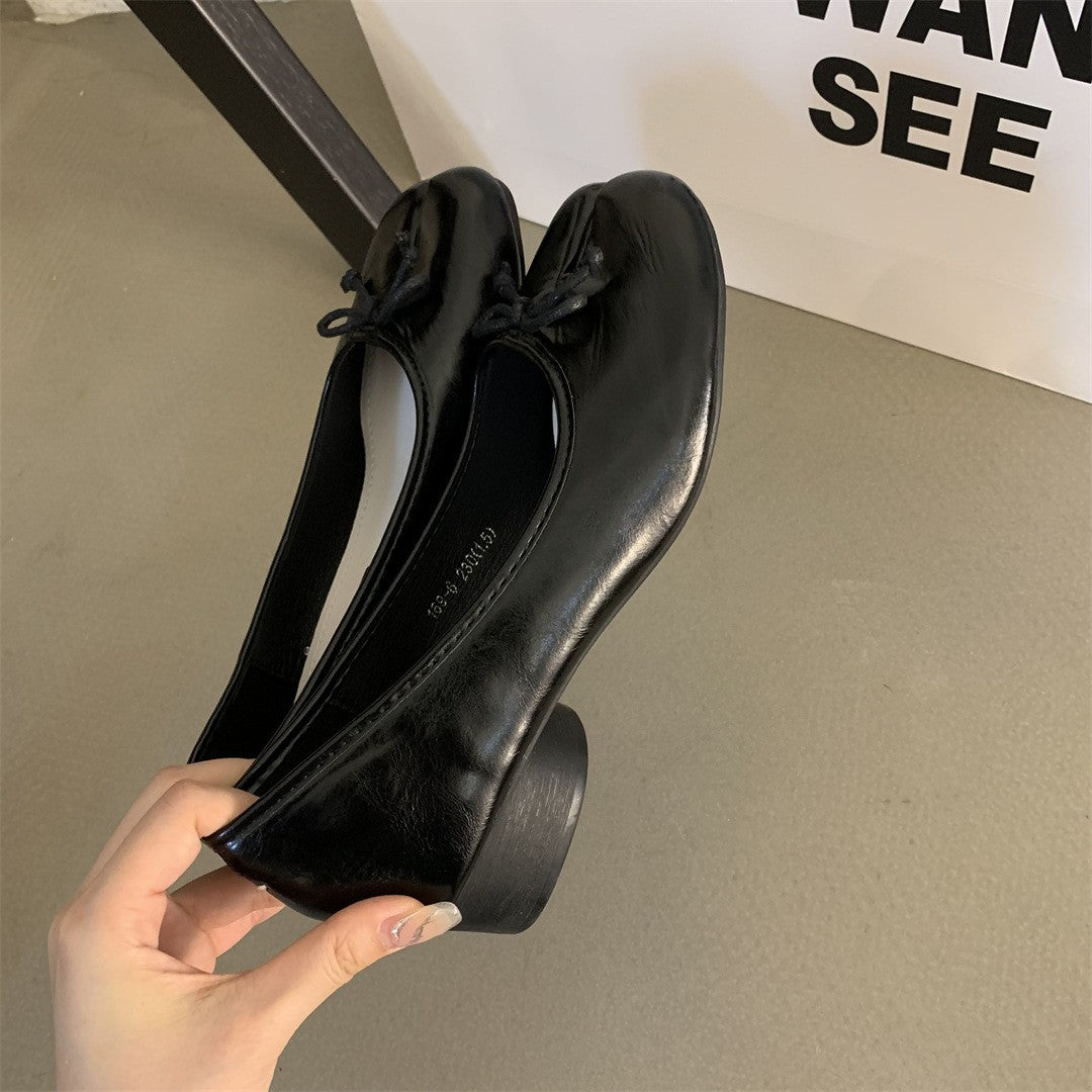 Tabi Shoes Ballet Falts Leather Ballerina Shoes For Women Split Toe Flats Tabi Shoes Slip On Soft Bottom Moccasins with Bowknot