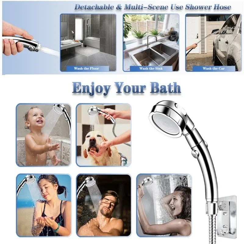 3 Spray Setting with ON/OFF Pause Switch 360 Degrees Rotating Handheld Shower Head Adjustable Water Saving Shower Head