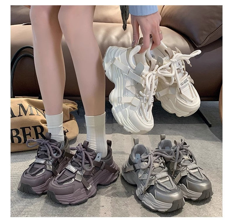 Women's Chunky Sneakers Breathable Mesh Platform Sports Shoes Woman Fashion Lace Up Thick Sole Casual Shoes Mujer