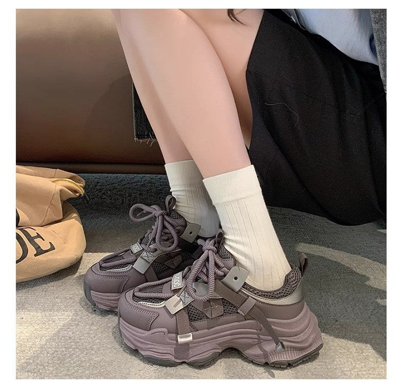 Women's Chunky Sneakers Breathable Mesh Platform Sports Shoes Woman Fashion Lace Up Thick Sole Casual Shoes Mujer