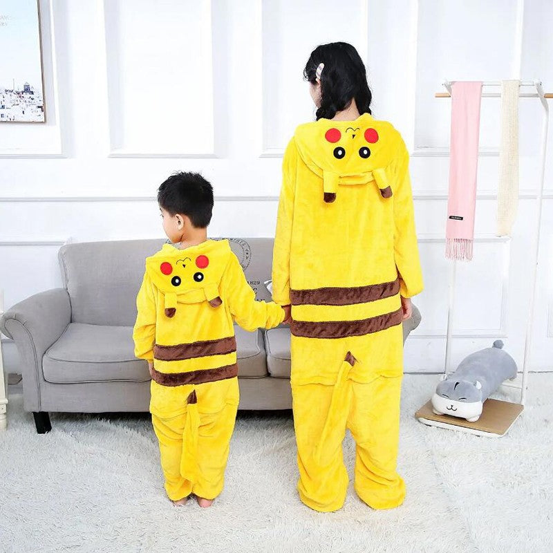 Pokemon Pikachu Warm Flannel Homewear Kids Autumn&Winter Soft Onesie Cosplay Animal Hoodie Pajamas Parent-Child Sleepwear Gift