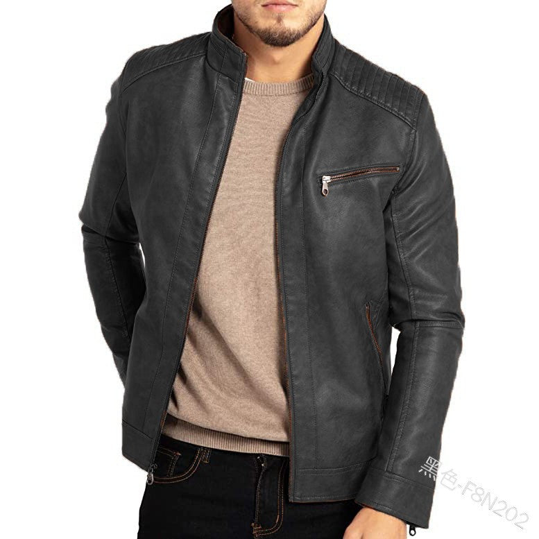 Men's PU Leather Jacket Stand-Up Collar Punk Motorcycle Style Fashion European American Teenagers Male Outerwear
