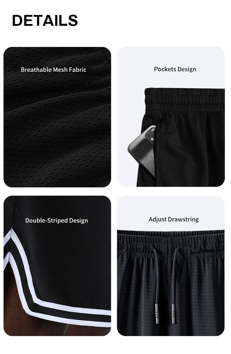SONECHOKI Knee Length Basketball Shorts Men Striped Loose Running Sport Gym Mesh Breathable Fitness Training Workout Bottom Male