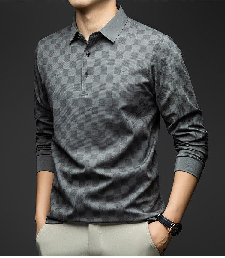 BROWON Polo Shirts for Man Autumn Business Slim Fit Long Sleeve T Shirt Men 2025 New Casual Loose Pullover Plaid Men Tops & Tees