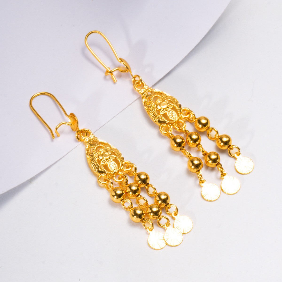 AU999 24K Gold Women's Ear Hanging Earrings - Elegant Dangle Jewelry