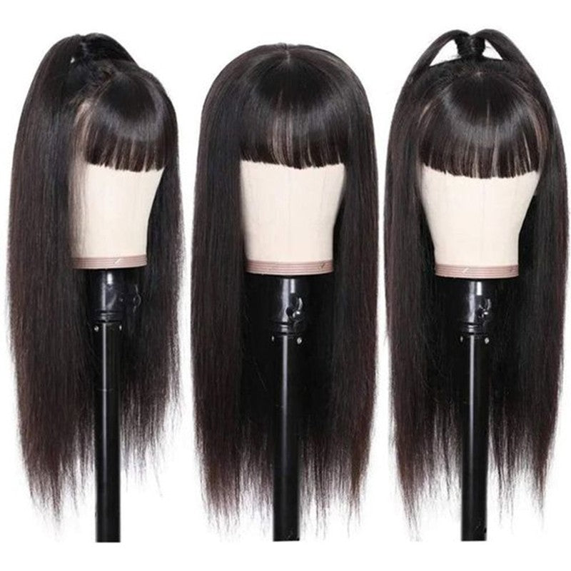 360 Full Lace Frontal Wig Fringe Straight Lace Front Wig Raw Human Hair Wigs With Bang Glueless Brazilian Wigs On Sale Clearance
