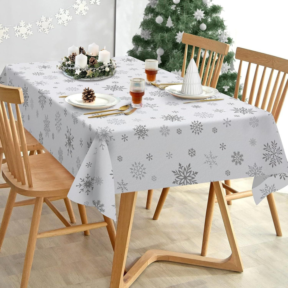 Christmas White Snowflake Waterproof Tablecloth Table Decor Winter Holiday Kitchen Dining Tablecloth Christmas Decorations