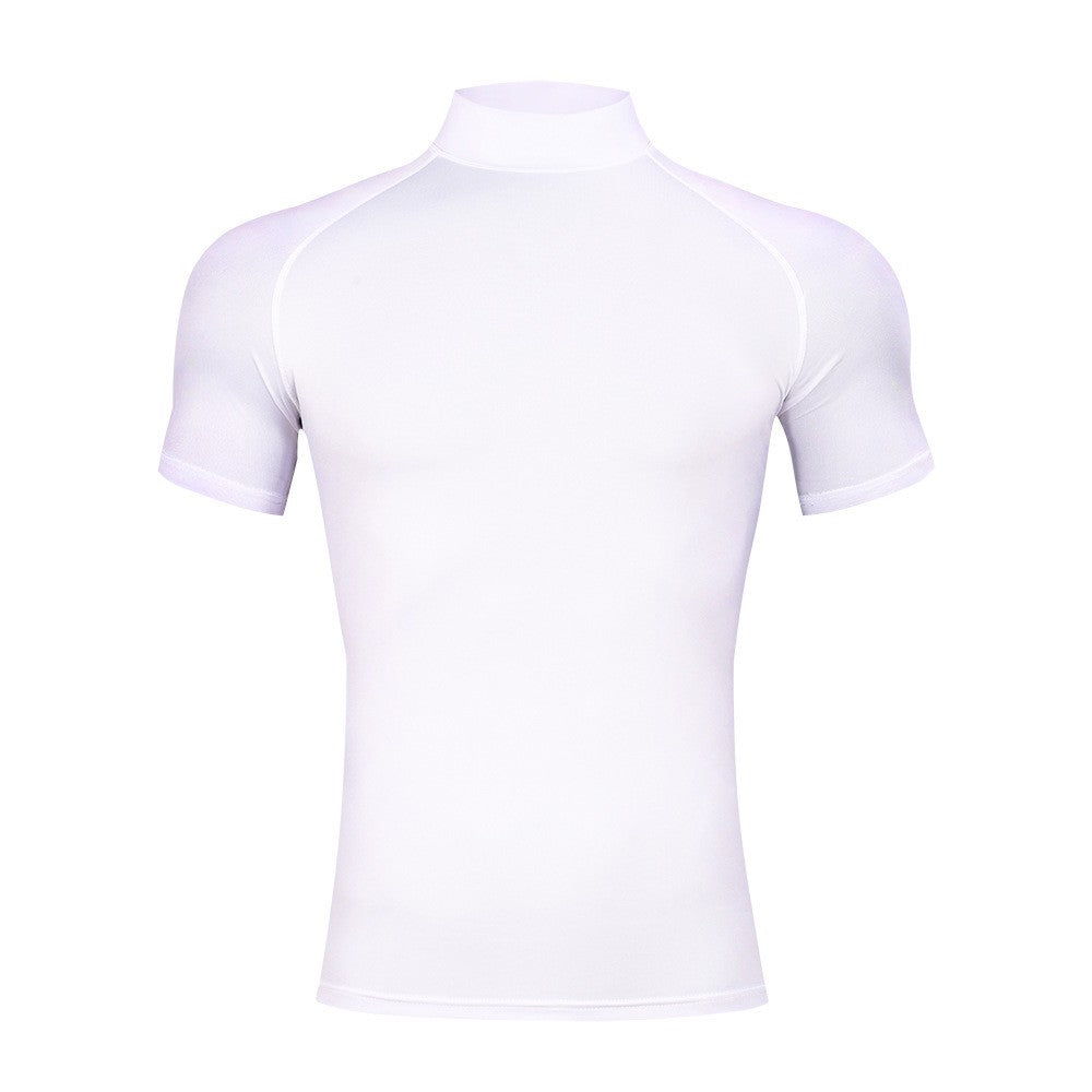 Mens Bodybuilding Sports Tight T-shirt Summer Compression Turtleneck Short Sleeve Gym Fitness Running Quick Dry Male Workout Top