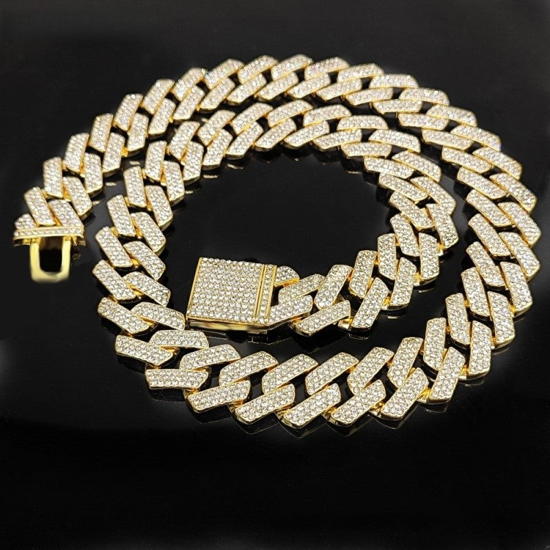Iced Out CZ Stone Men jewelry Hip Hop Micro Pave Cuban Link Chain High Quality Heavy Chunky Necklace 3 Rows Cubic Zirconia