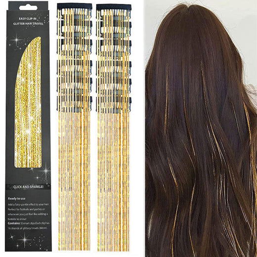 6/12PCS Synthetic Hair Clip One Piece Women Glitter Tinsel Hair Extensions Hair Tinsel Kit Heat Resistant Shiny Sparkle Wig 2026