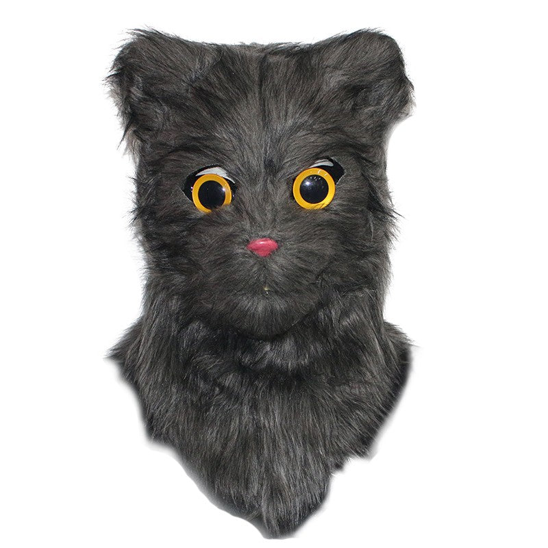 Movable Mouth Cat Head Mask Animal Latex Cute Helmet Artificial Fur for Halloween Costumes Party Props Adult Size