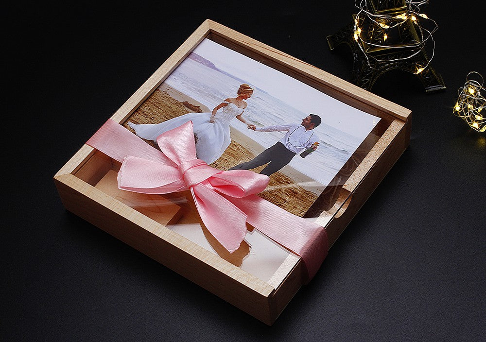 JASTER Walnut Maple Photo Album Wood Usb+Box Memory Stick Pendrive 128GB 64GB U Disk Photography Wedding Gift Free Custom Logo