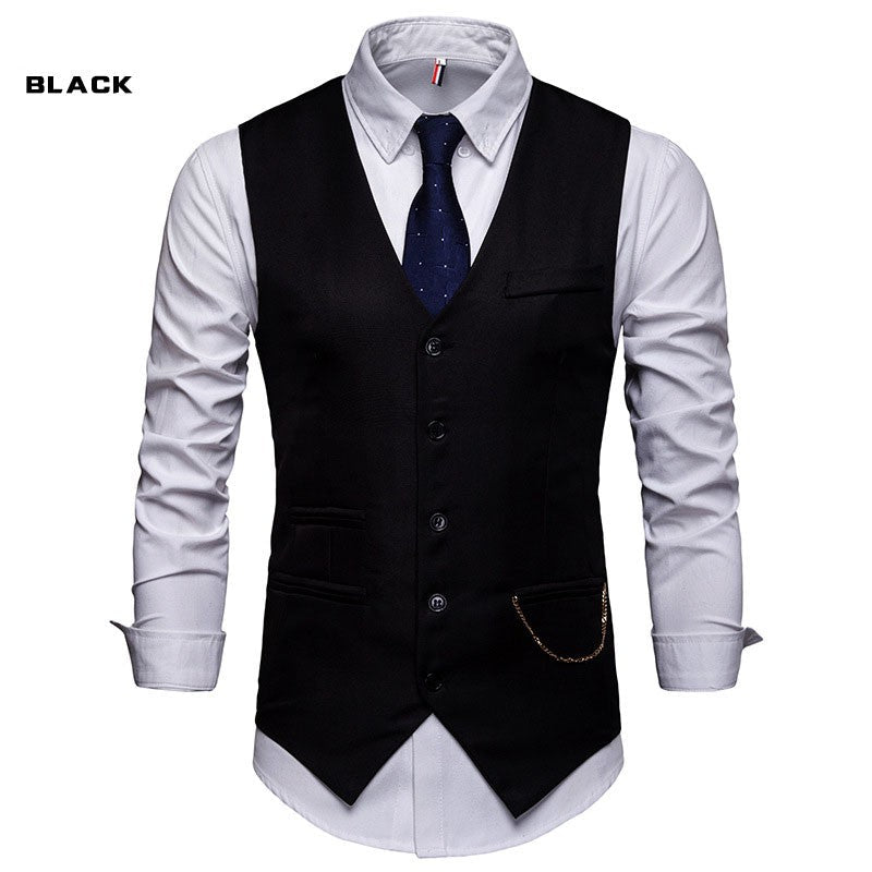 High Quality Men Suit Vest Waistcoat Chain Business Slim Groom Groomsman Wedding Men's Dress Blazer Vests Formal Party V05
