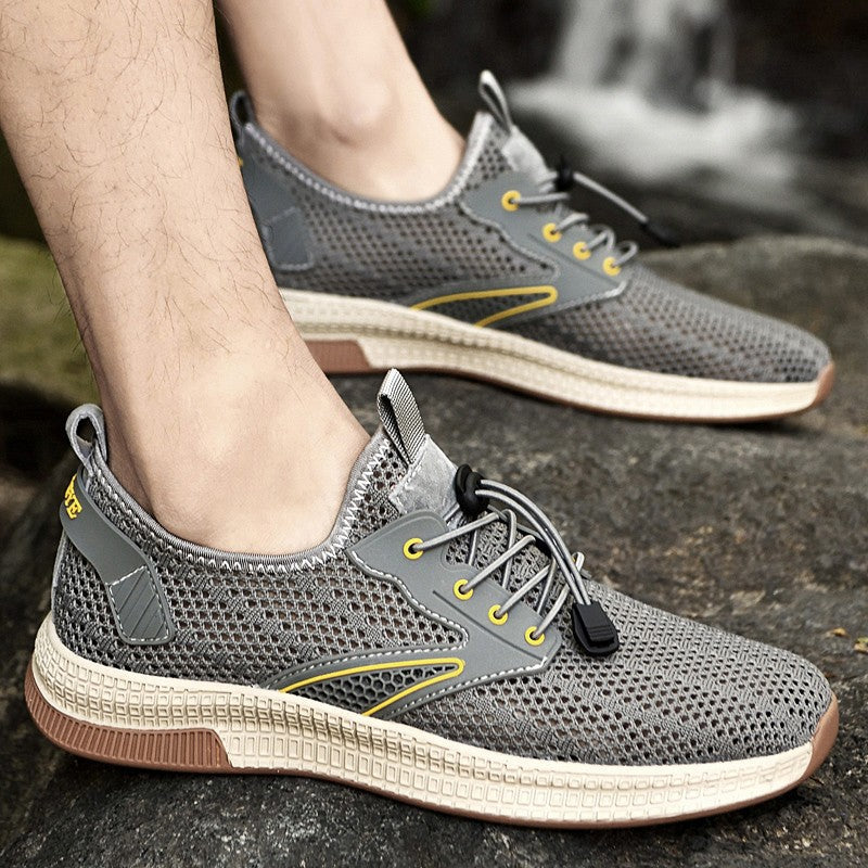 Outdoor Men Casual Shoes Genuine Leather Mens Shoes Brand Climbing Hiking Travel Shoes Breathable Man Sneakers Summer Footwear
