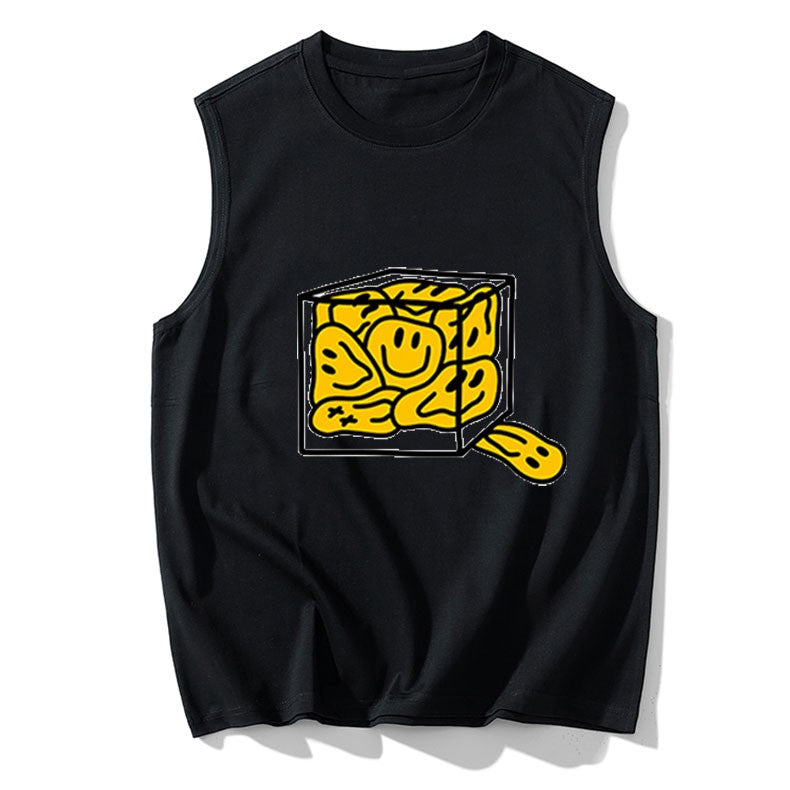 Men's Plus Size Vest Shirt 110-200KG Gym Workout Tummy Control Compression Tank Top Black Print Sleeveless Tee Fat Male Clothing