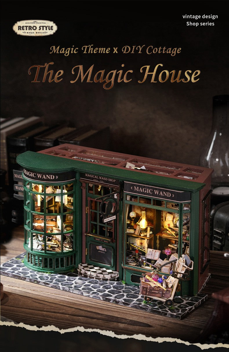 Magic Shop DIY Wooden Dollhouse Miniature Doll House Kit with Furniture Roombox Retro Home Model Toy for Children Gift