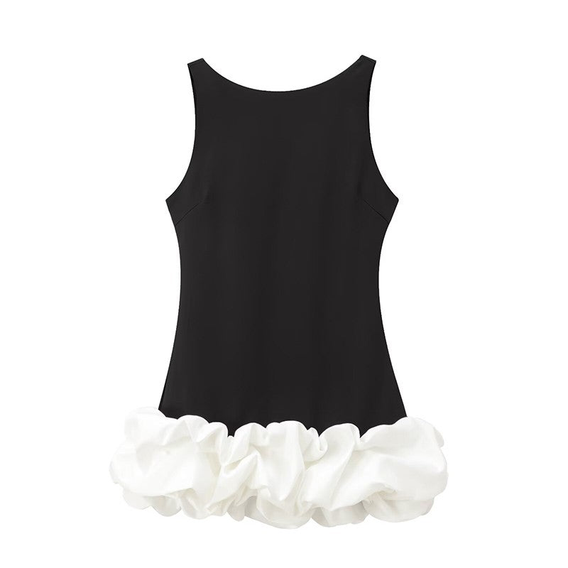 TFMLN Fashion Women Ruffle Pleated Dress Slim O-neck Sleeveless Backless Dresses Female 2025 Party Club Lady Vestidos