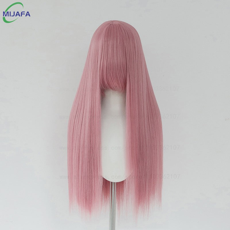 Very High Quality 400g 48 Colors 24Inch 60cm Long Straight Cosplay Wig With Bangs Heat Resistant Hair Anime Wigs + Wig Cap