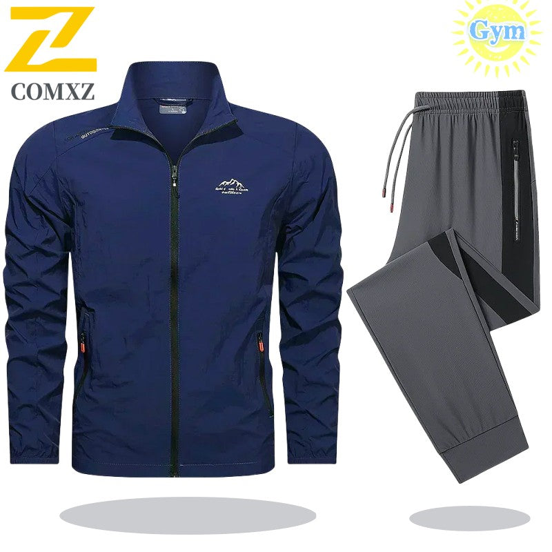 2025 Mens Sportswear Spring Summer Tracksuit 2 Piece Sets Sports Suit Sun Jacket + Pant Running Set Male Gym Exercise Clothing