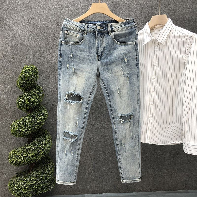 Summer Men's Jeans Trousers Tapered Harajuku Korean Fashion 2025 Autumn Classic Clothes Y2k 2000s Light Blue Male Cowboy Pants