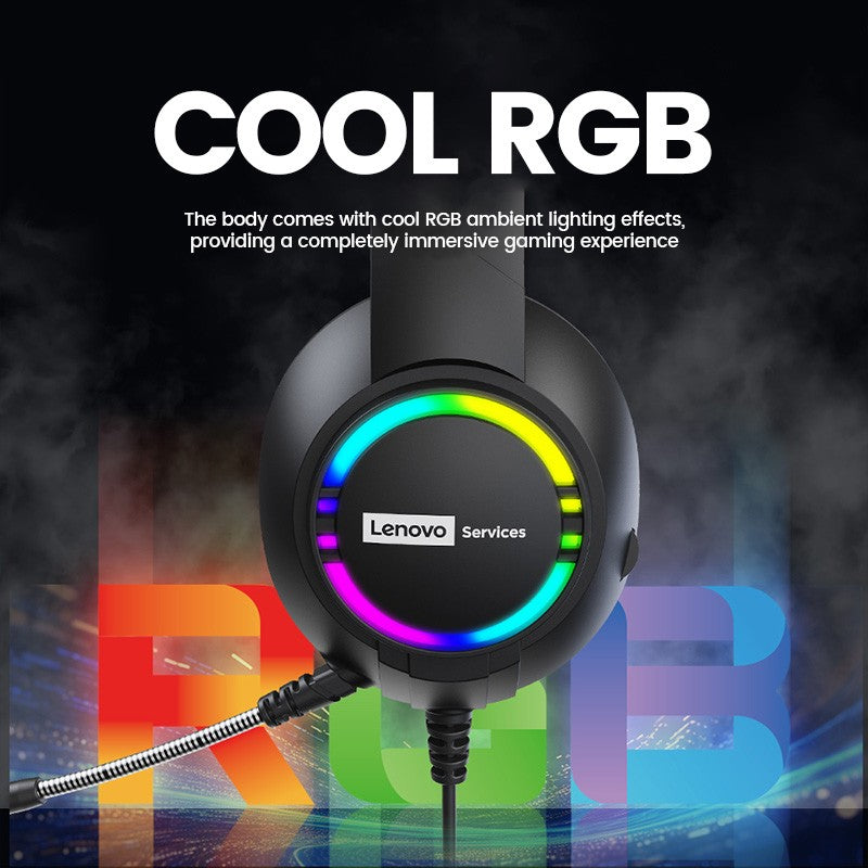 Lenovo E08 Wired Gaming Headphone with Microphone RGB Light Computer Laptop 7.1 Virtual Surround Sound Effects E-sports Headset