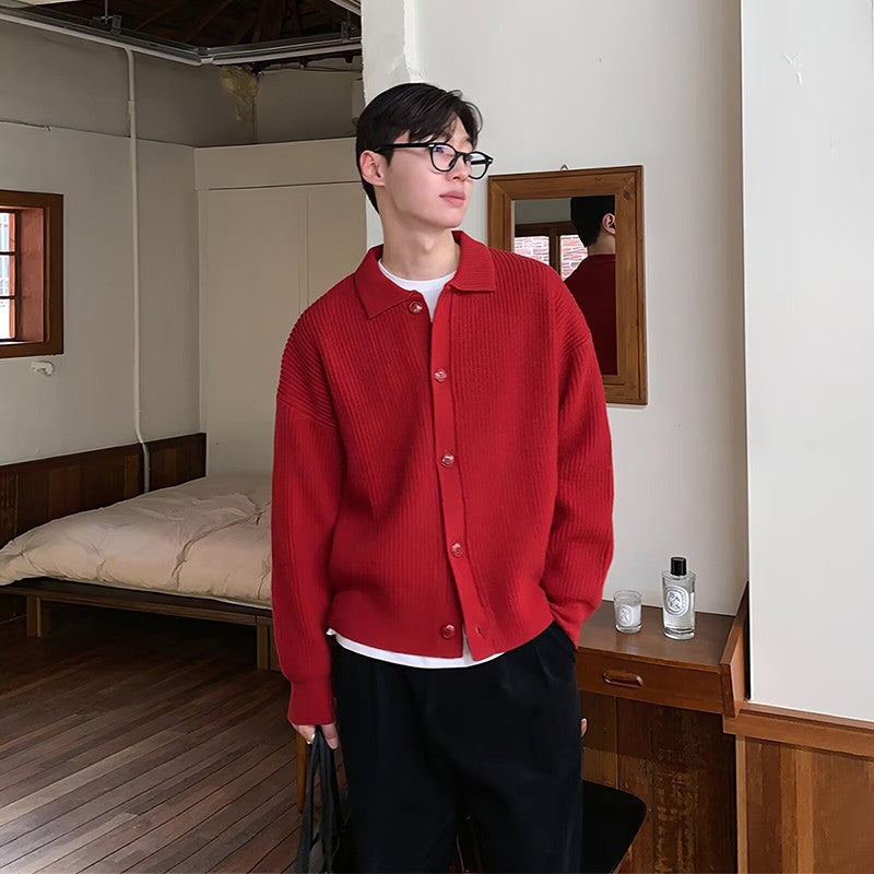 Autumn Winter Men's Knitwear Cardigan Sweater Male Solid Color Turn-Down Collar Sweater Coats Y2K Hip-Hop Streetwear Cardigan