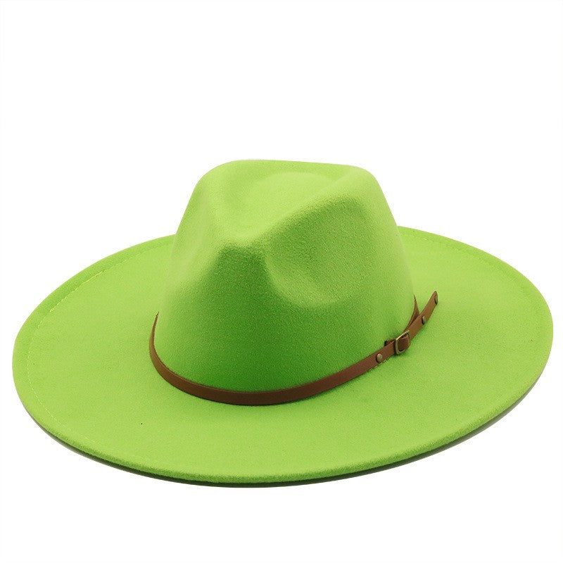 9.5cm Wide Brim Fedora Hats with Brown Belt Autumn Winter Women Party Top Hat Men Jazz Retro Cowboy Felt Cap Panama Sun Hat