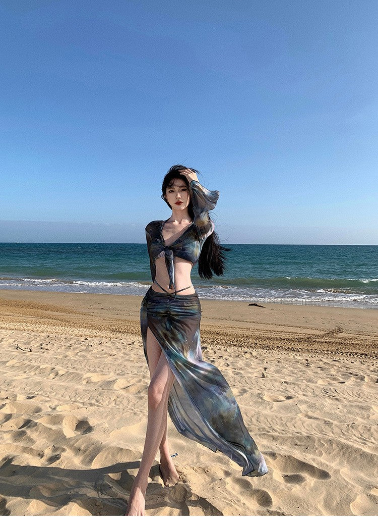 2024 New Women's Bikini Set Long Dress Sexy Slimming Elegant Fashion Swimwear Four-Piece Set For Vacation And Spa