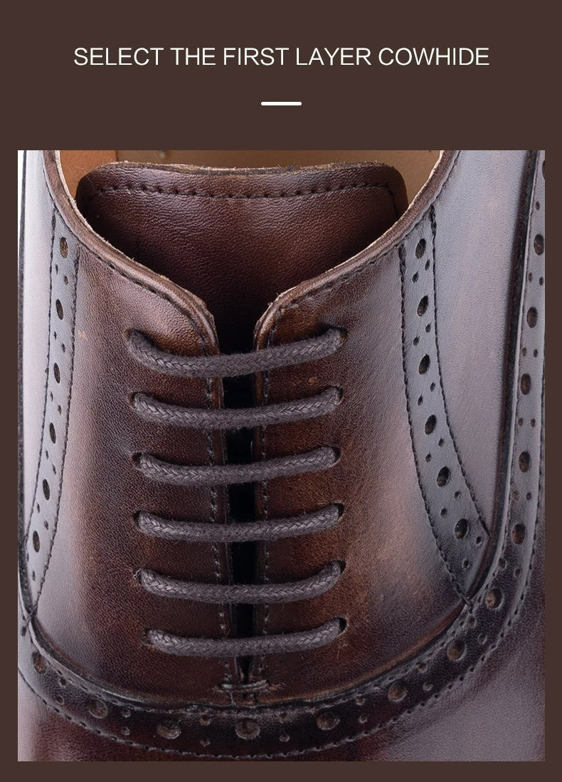 Classic Brogue Shoe Men's Business Suits Matches New Style Genuine Cowhide Handmade Formal Office Wedding Party Mans Dress Shoes