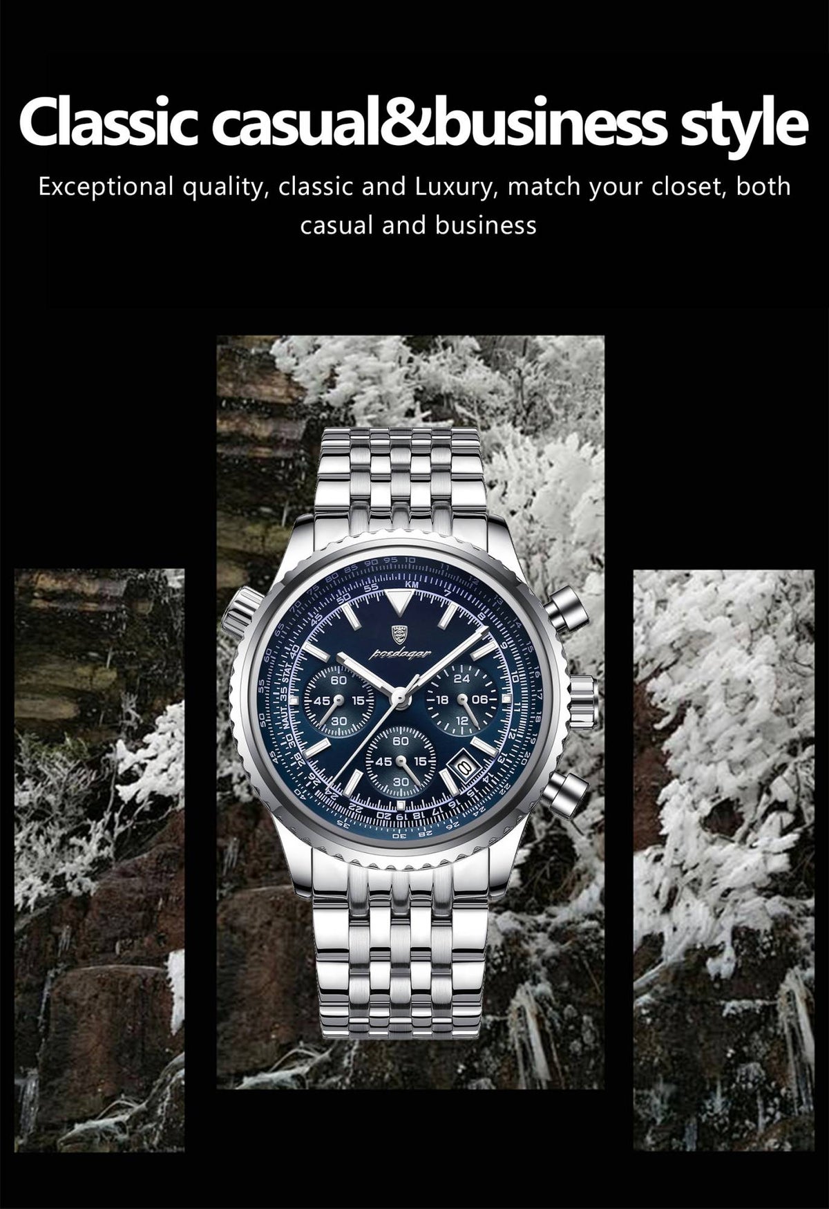 POEDAGAR Fashion Military Men's Watches Waterproof Luminous Date Chronograph Man Watch Stainless Steel Luxury Quartz Male Clock