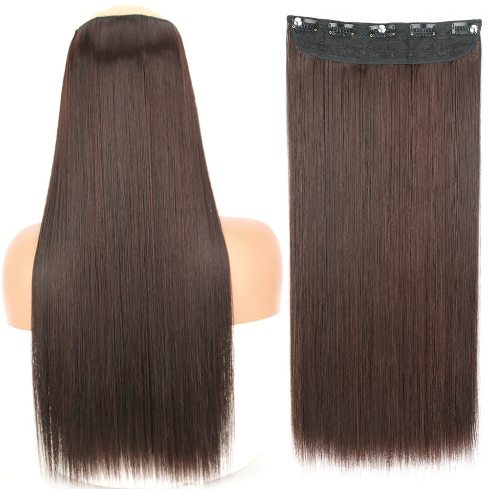 Long Straight Hairstyle 5 Clip Natural Hair Extension Synthetic Fiber Heat-Resistant Hairpiece 22"32" Black Brown Blonde