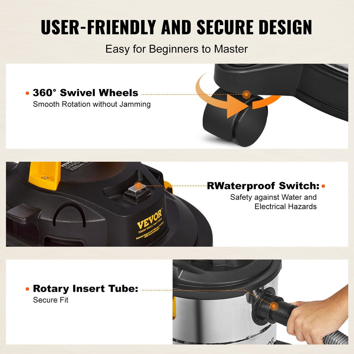 SucceBuy Stainless Steel Wet Dry Shop Vacuum Wet Dry Vac Powerful Suction Small Shop Vac Perfect for Carpet Debris Pet Hair