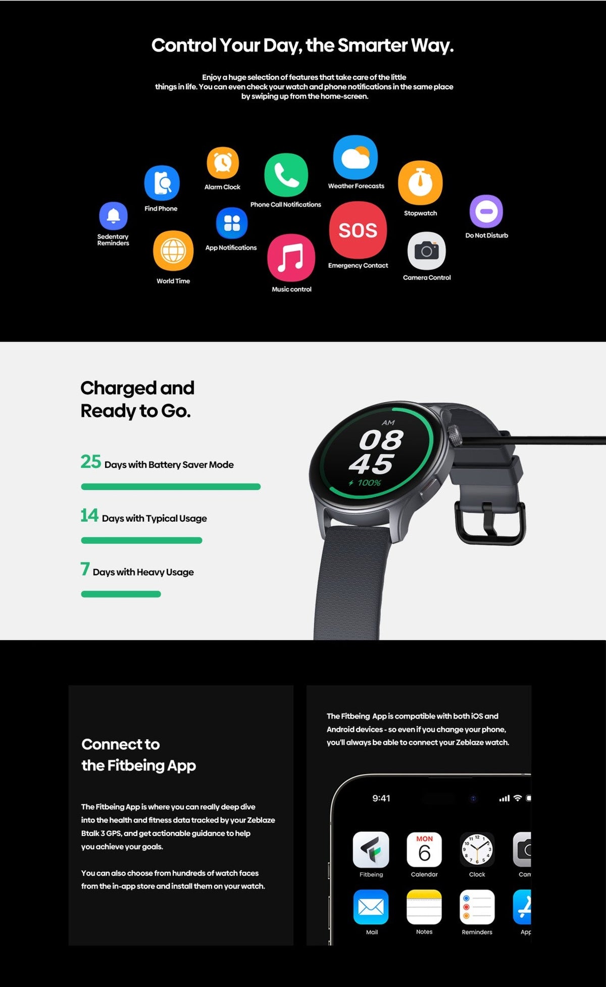 New Zeblaze Btalk 3 GPS Smartwatch 1.43" AMOLED Screen Dual Straps Make/Answer Phone Calls Heart Rate SpO2 Stress Tracking Watch