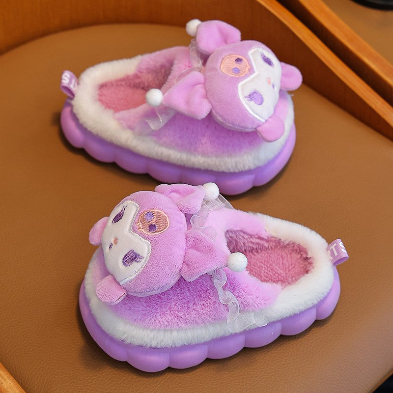 Winter Warm Cute Cartoon Indoor Mule Soft Non-slip Fluffy Slippers For Kids Teen Boys Girls Children Home Cotton Shoes Size 24-4
