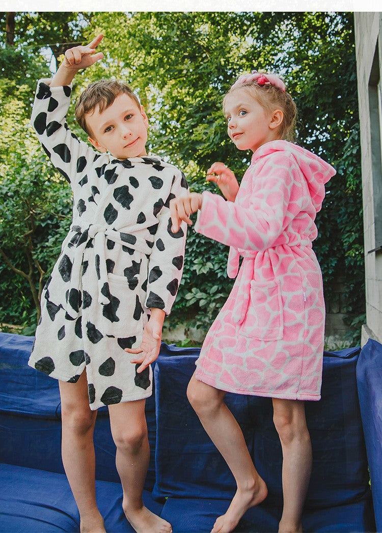Boy and Girls Flannel Pajamas Robe Autumn and Winter Children Sleepwear Soft Hooded Kids Homewear 2-8 Years