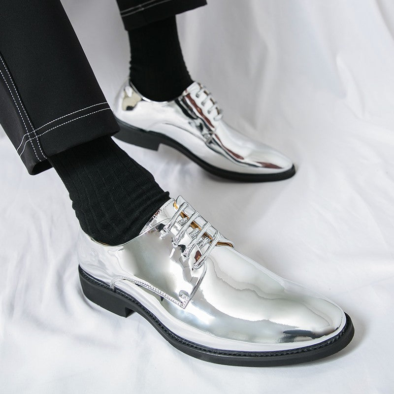 Large Size 38-50 Pointed Leather Shoes Man Business Performance Men's Dress Shoes Luxury Golden Bright Shoes Man Wedding Shoes