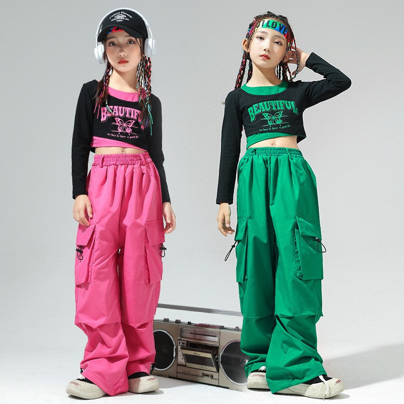 Fashion Children's Clothing Baby Bottom Hip-hop Dance Costumes Girl Cargo Pants Street Loose Outfit Girls Casual Kids Pants
