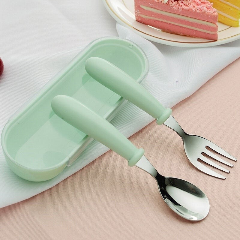 3-Piece Children's Utensil Set 304 Stainless Steel Spoon Fork for Toddlers with Portable Case Travel Kids Cutlery Tableware Gift
