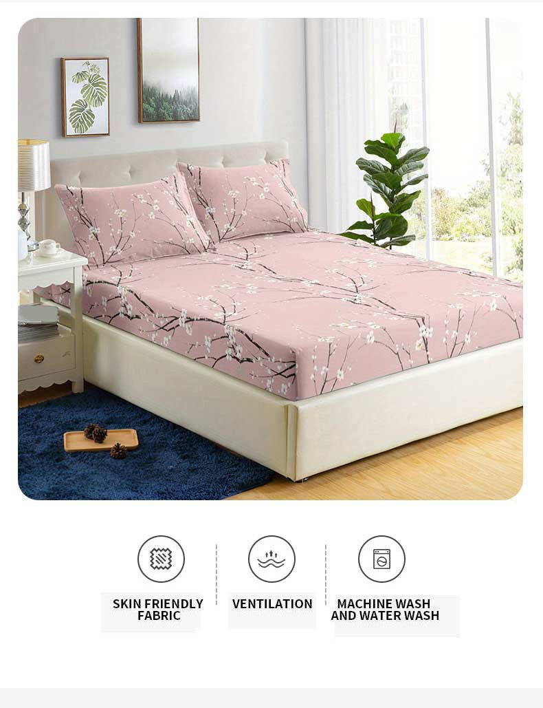 3pcs Printed Pattern Fitted Sheet Set, (1* Fitted Sheet + 2* Pillowcases, Without Core)