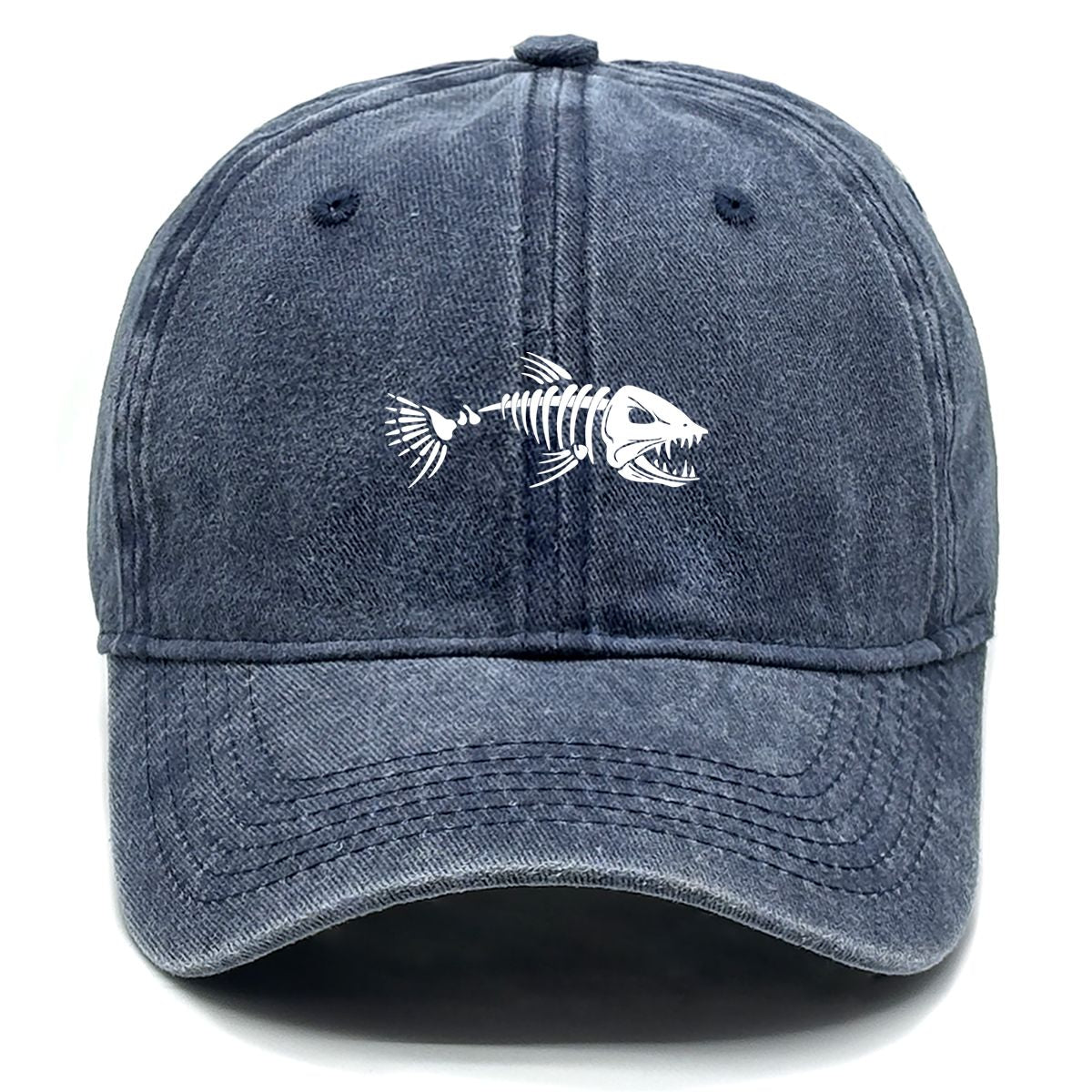 White Fish Bones Print Adjustable Retro Baseball Cap Woman's Cap Distressed Fashion Snapback Caps Ideal Choice For Women & Men