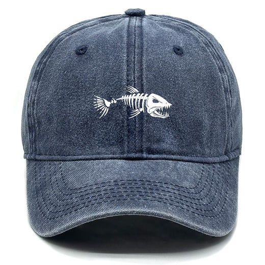 White Fish Bones Print Adjustable Retro Baseball Cap Woman's Cap Distressed Fashion Snapback Caps Ideal Choice For Women & Men