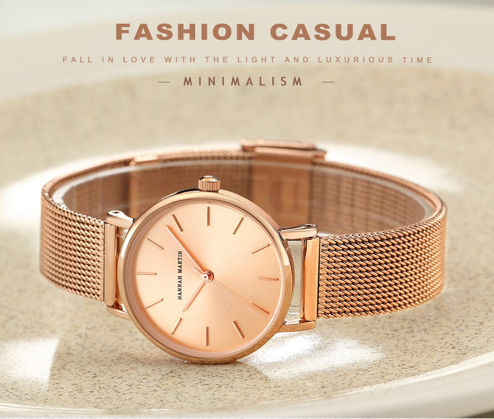 HANNAH MARTIN Brand Quality Stainless Steel Japan Quartz Movement Waterproof Women 36mm Full Rose Gold Ladies Dropshipping Watch