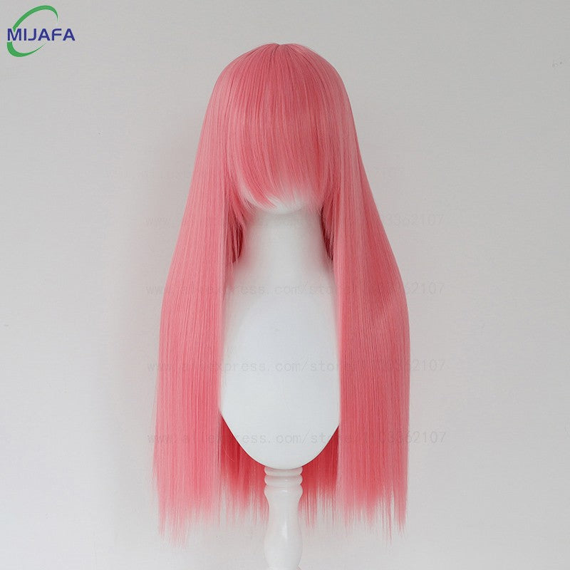 Very High Quality 400g 48 Colors 24Inch 60cm Long Straight Cosplay Wig With Bangs Heat Resistant Hair Anime Wigs + Wig Cap