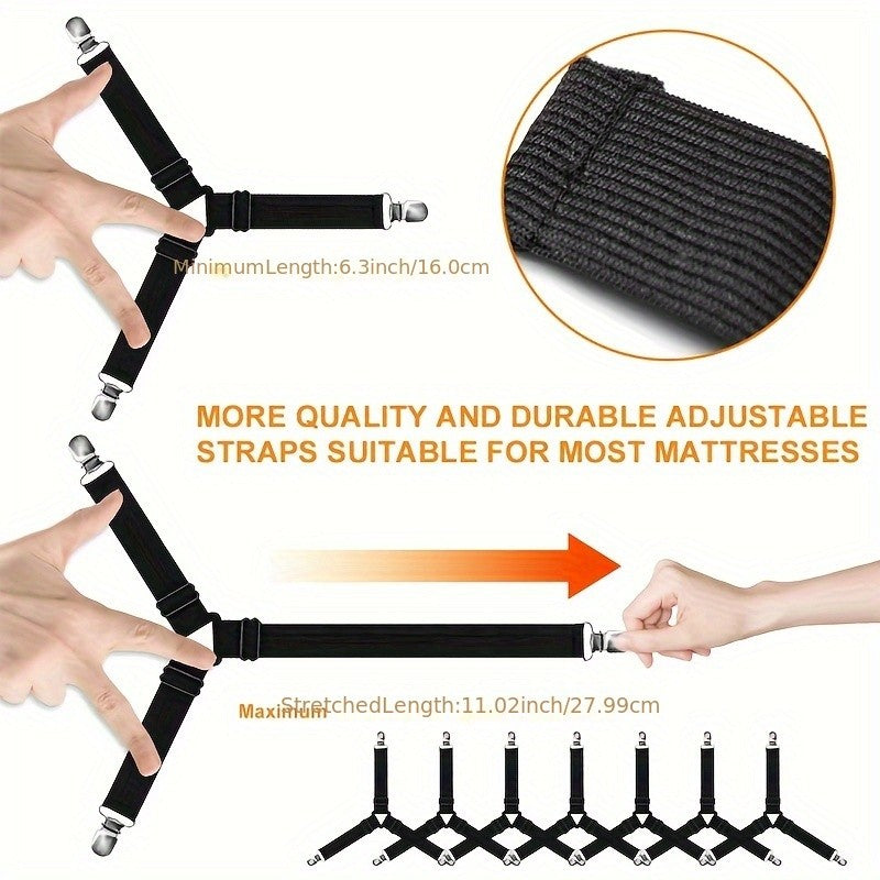 4 Triangular Bed Sheet Fasteners, Bed Sheet Clips, Adjustable Bed Sheet Straps, Mattress Clips, Suitable for Mattress Covers