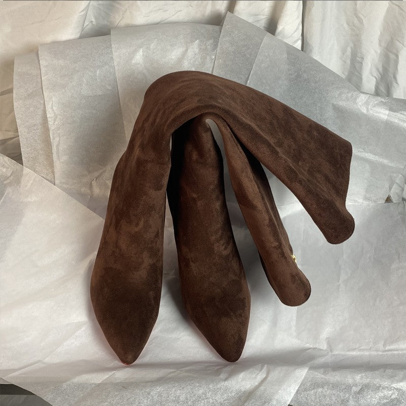 Ods Luxury Designer Sexy Pointed Toe Pole Knee High Brown Black Leather Red Sole Botas Mujer Boots For Women 8 10cm Big 41434546