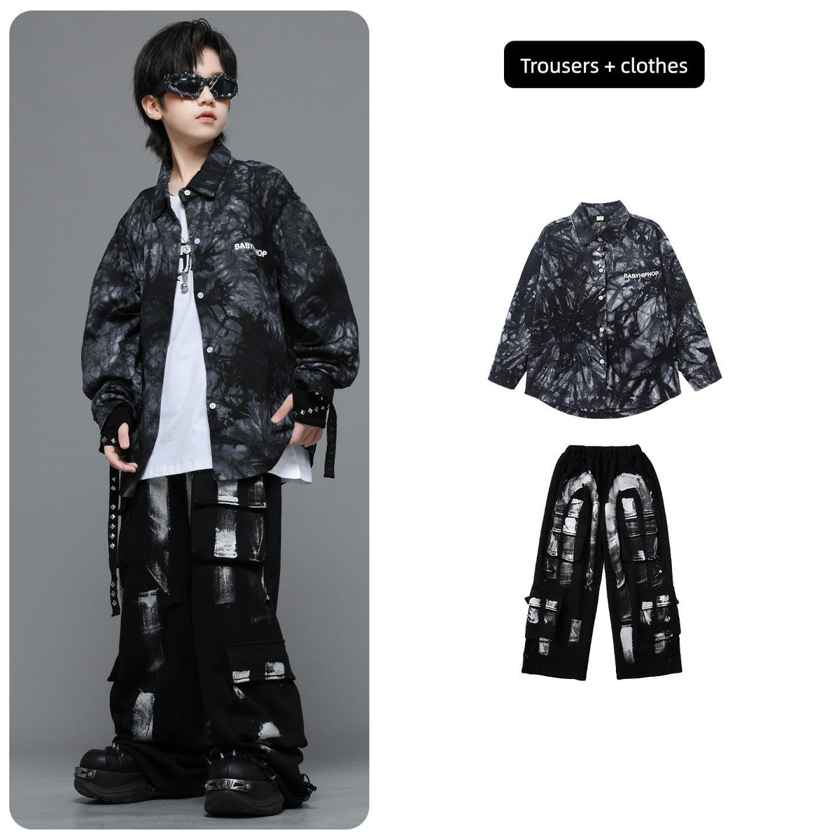 Kids Hip Hop Clothing Shiny Black Coat Top Black Street Jogger Pants for Girls Boys Jazz Dance Costume Clothes