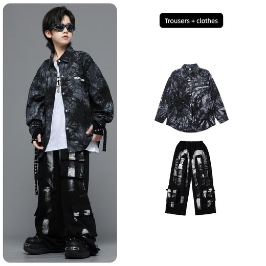 Kids Hip Hop Clothing Shiny Black Coat Top Black Street Jogger Pants for Girls Boys Jazz Dance Costume Clothes