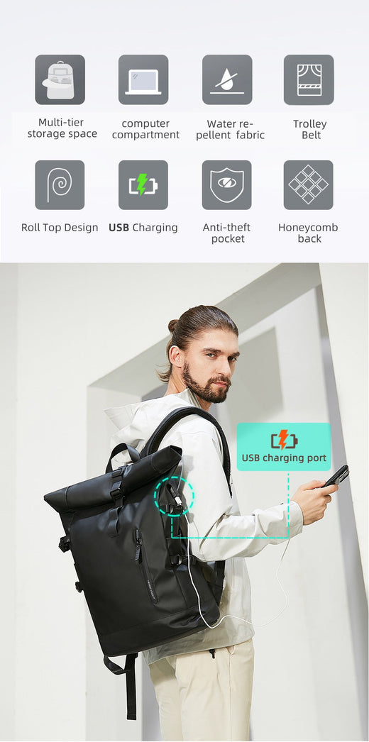 HK Expandable Travel Backpack Men Large Capacity Waterproof 15.6” Laptop Bag Hiking Rucksack Cycling Daypack Bag with USB Port