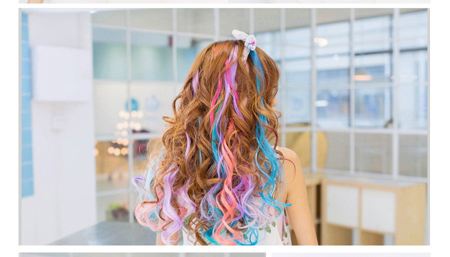 Synthetic Rainbow Wavy Hair Extensions Long Hair Extensions One Single Clip In Wigs Colorful Synthetic Fiber False Fake Hair 20";;VERDADEIRO;;"Q33,20inches