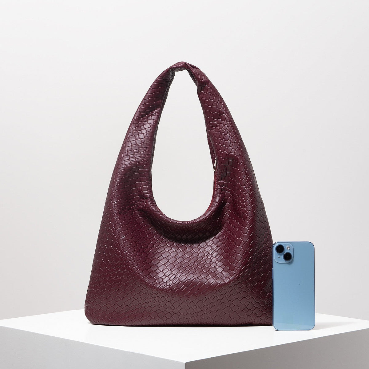 Vintage Faux Woven Leather Shoulder Bag, Women's Handbag, Large Capacity Tote Bag, Crescent Bag, Zipper Underarm Bag, Daily Commuter Bag (Random Pattern)